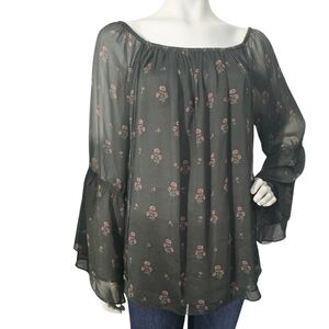 White House Black Market Olive Green flowy floral blouse